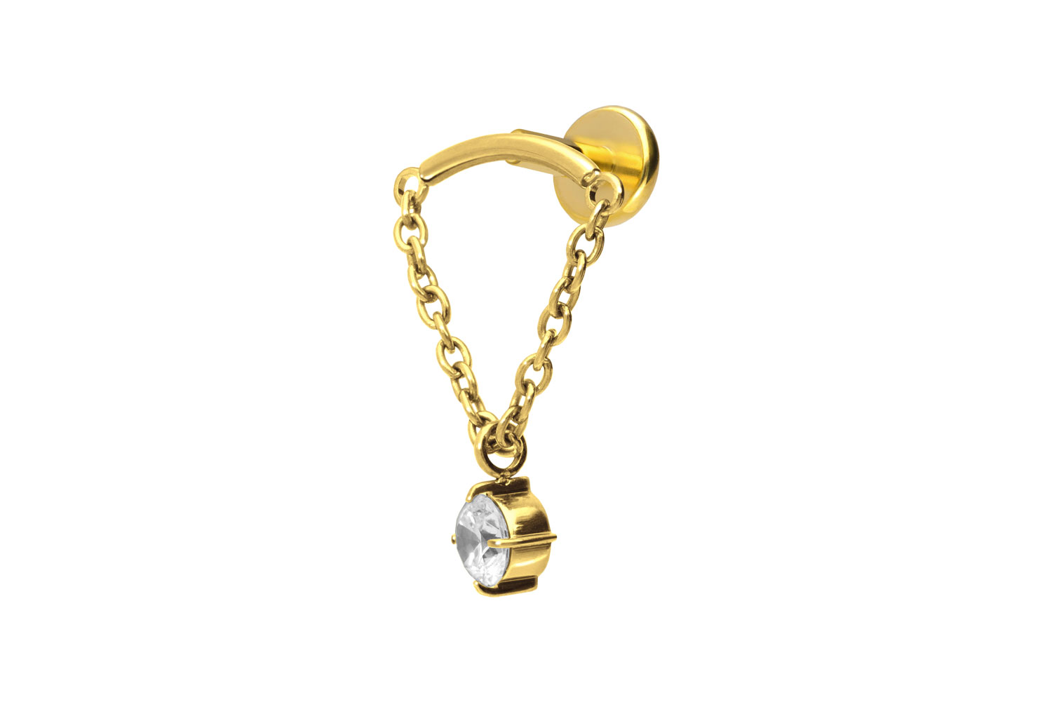 Titan Labret Piercing mit Push Fit BOGEN + KETTE + KRISTALL